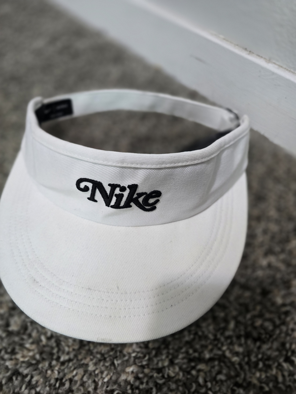 Nike White Visor with Black Script Logo